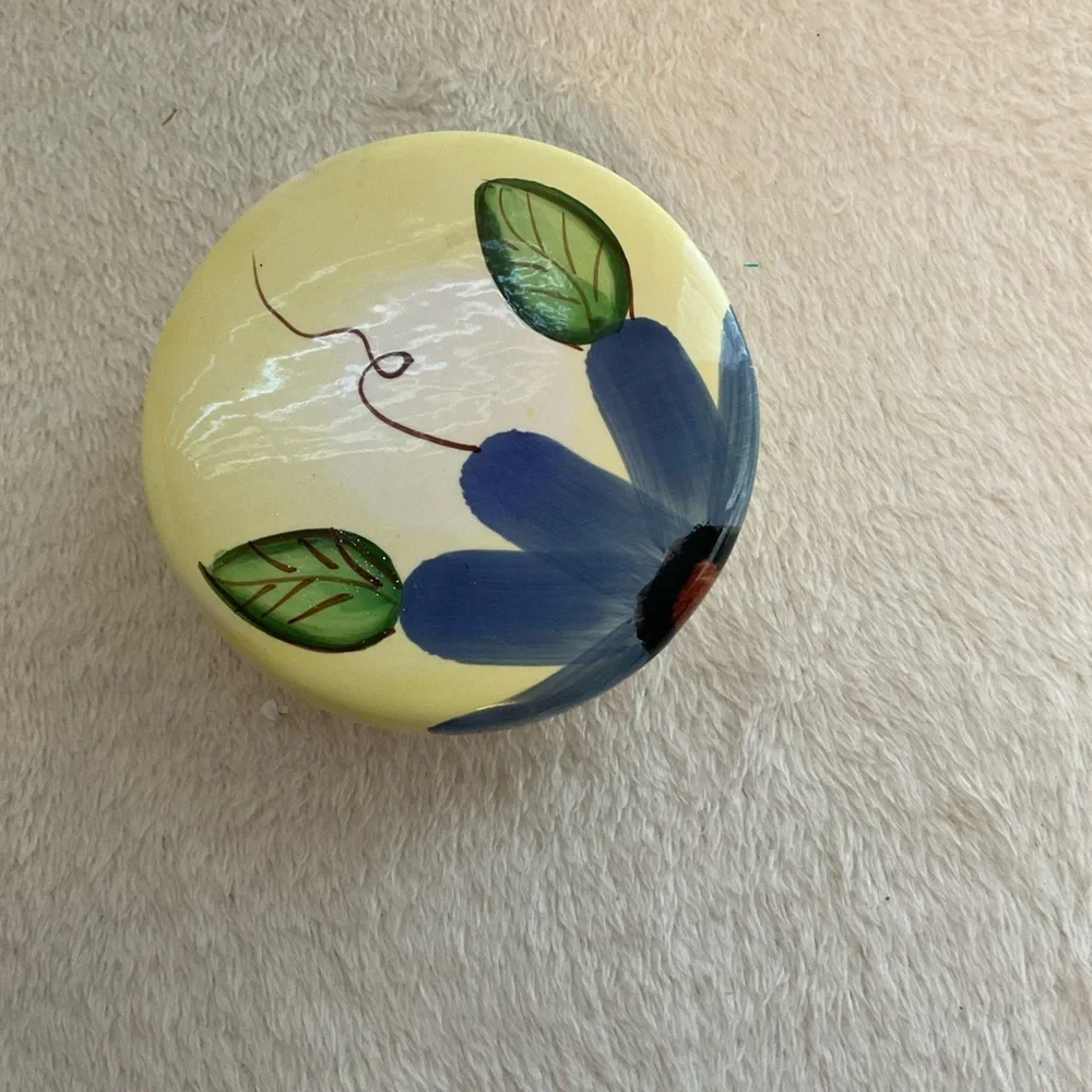 Ceramic Food Storage Jar with Blue Floral Design - Yellow